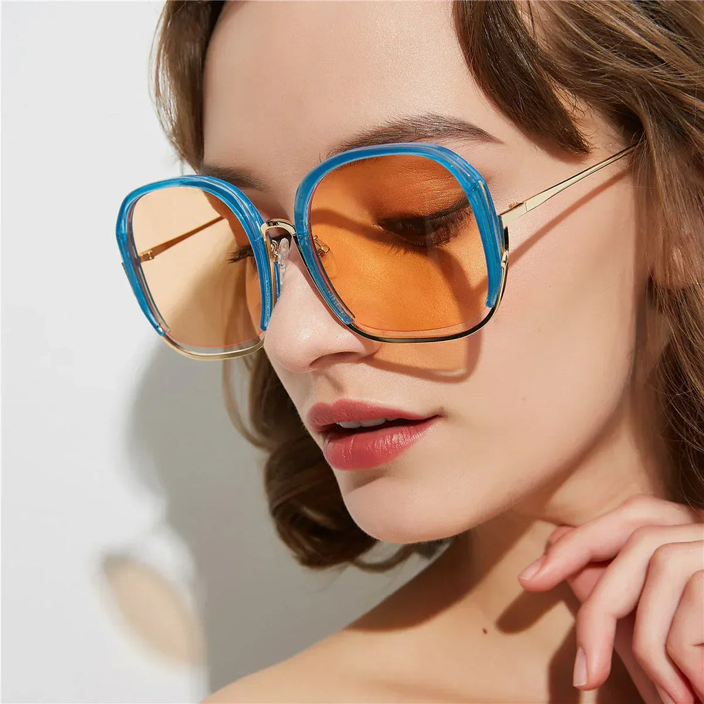Colorful Large Half Frame Sunglasses - Viexta