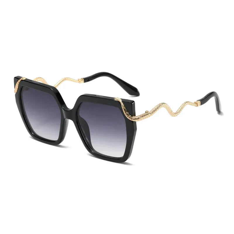 Retro Square Snake Pattern Temple Sunglasses - Viexta