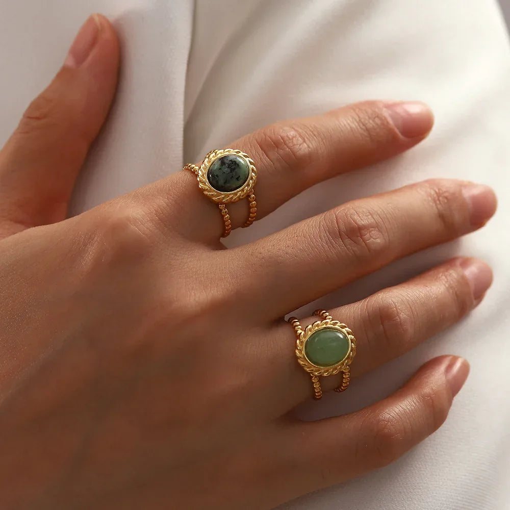 Natural Stone African Turquoise Agate Rope Sun Rings