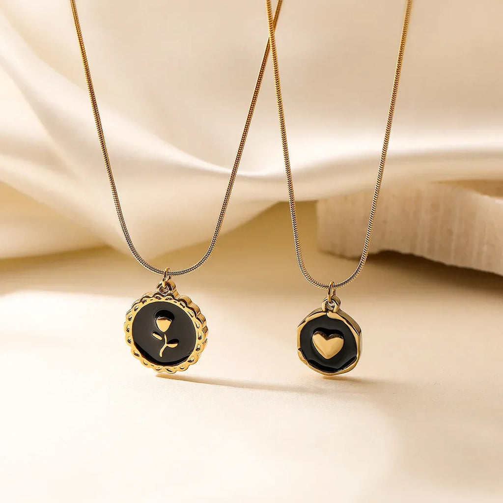 retro-oil-dripping-heart-geometric-pendant-necklace - Viexta