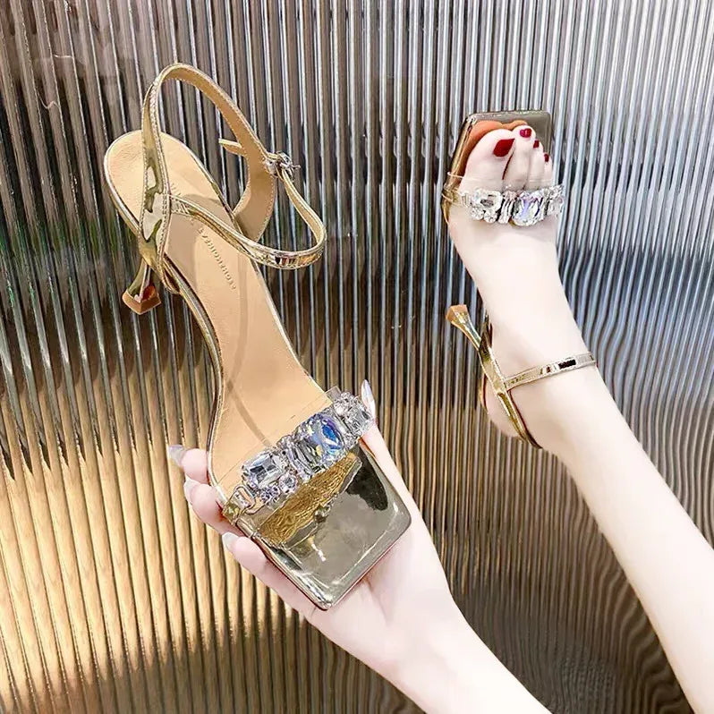 Rhinestone Strap Fairy High Heels - Viexta