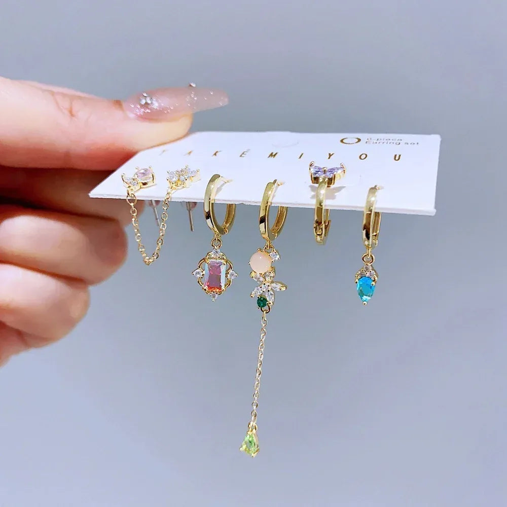 5pair-stainless-steel-luxury-zircon-earrings-set - Viexta