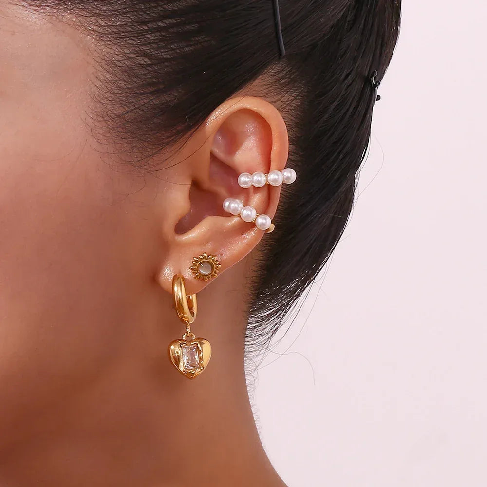 Stainless Steel Peach Heart Zircon Earrings - Viexta