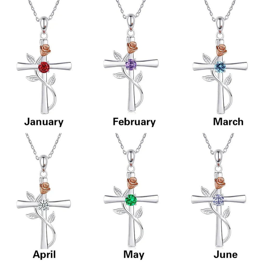 rose-cross-necklace-with-rhinestone - Viexta