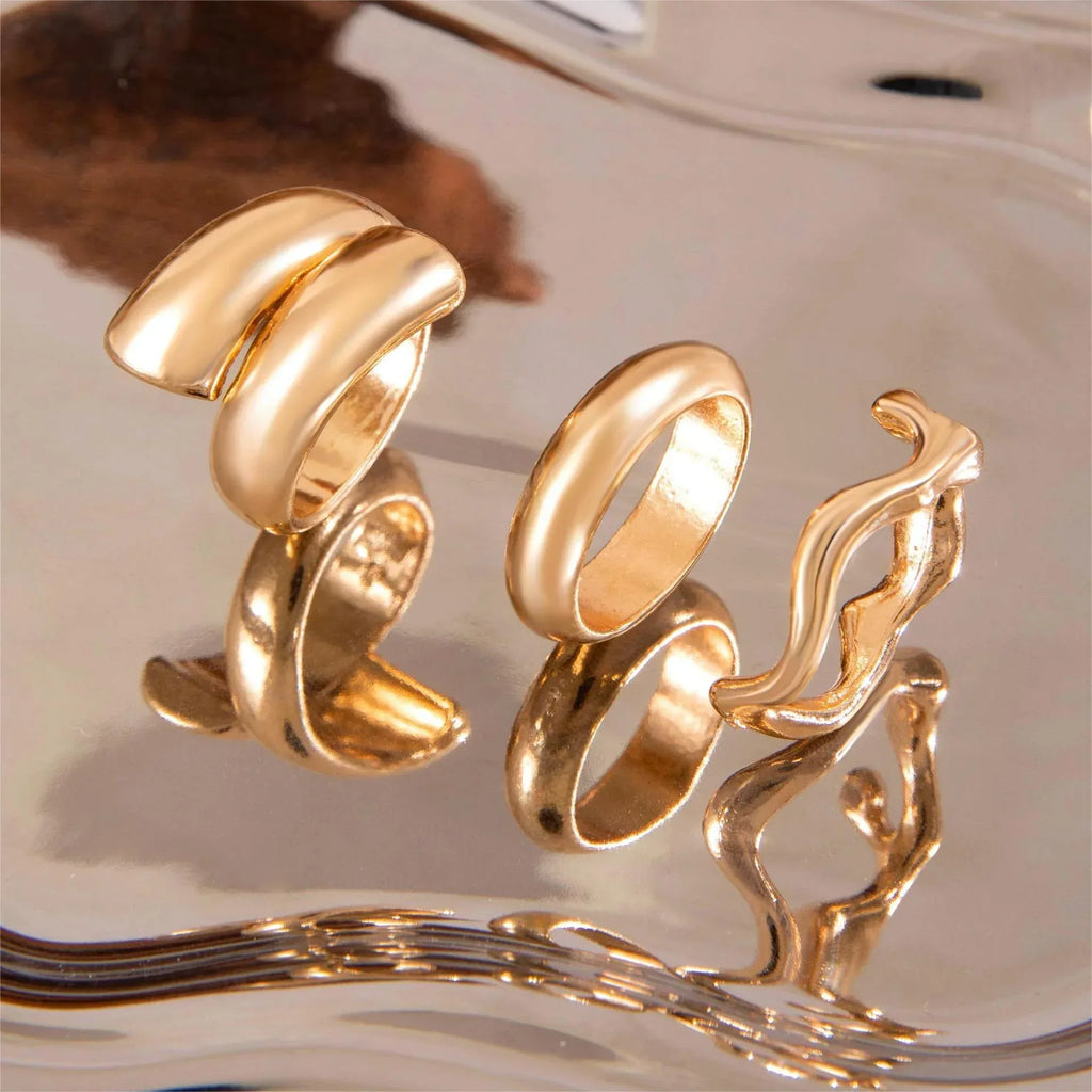 set-wave-bracelet-niche-cross-winding-glossy-ring - Viexta