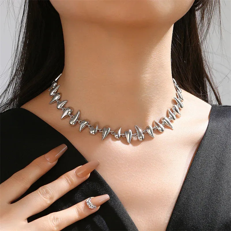 Drop-shaped Earring Bracelet Necklace Glossy Metal Ornament Suit - Viexta