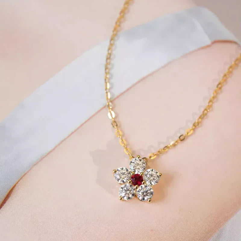18K Gold Plating S925 Sterling Silver Ruby Necklace - Viexta
