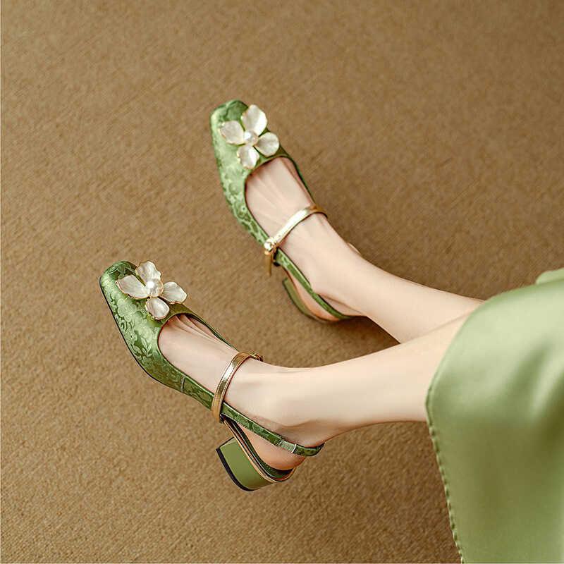 French Retro Square Toe High Heels Women - Viexta