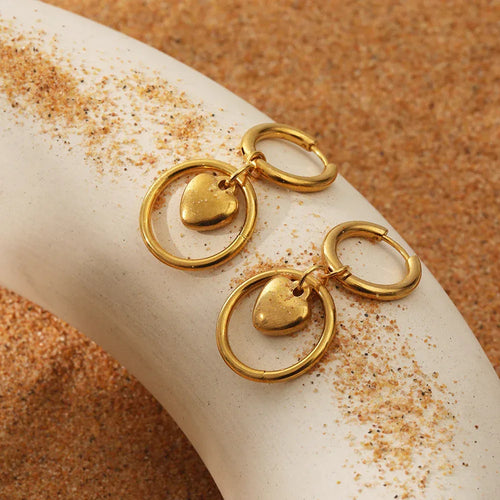 18k Furnace Plating Circle Love Heart Earrings - Viexta