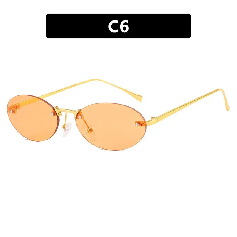 Metal Frameless Oval Rivet Sun Glasses - Viexta