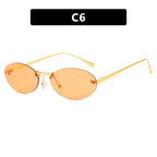 Metal Frameless Oval Rivet Sun Glasses - Viexta