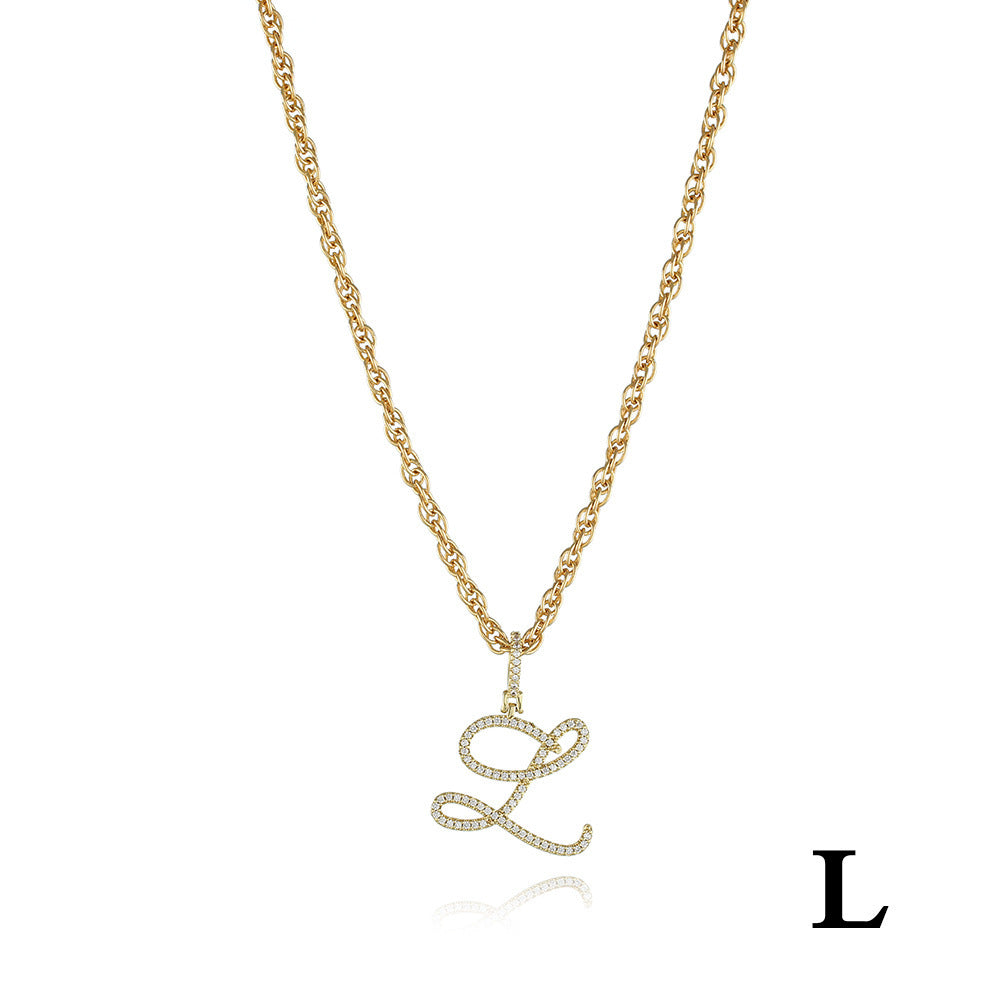 26 Letter Zircon 18k Gold Necklace