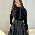 Gold Velvet Round-neck Long-sleeved Dress - Viexta