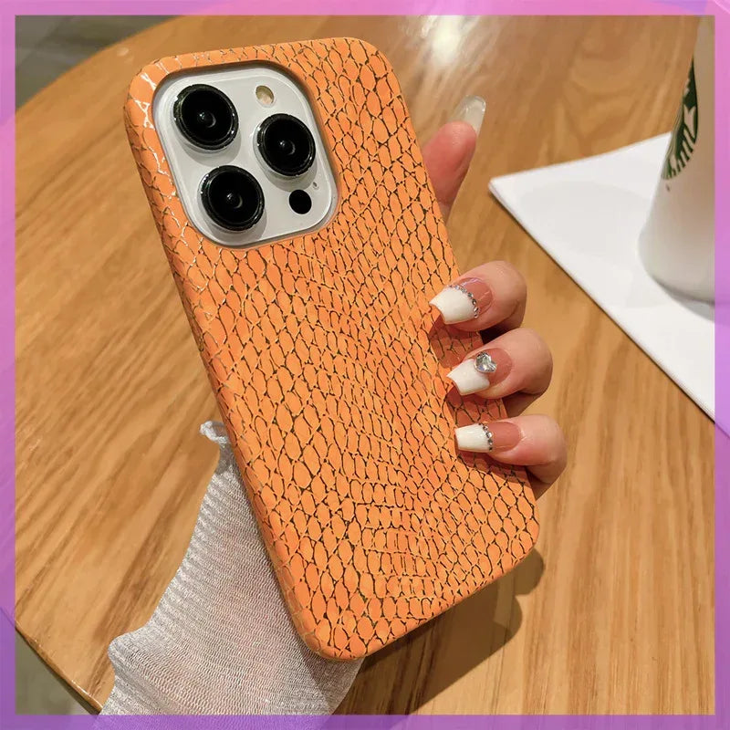 Gold Silk Snake Pattern Anti-fall iPhone Case - Viexta