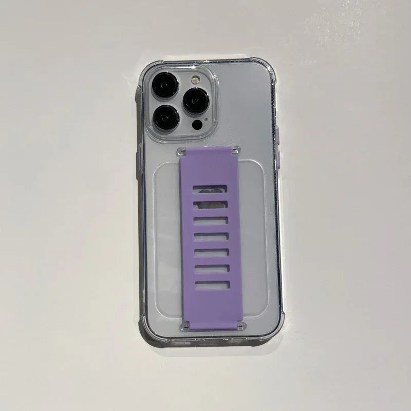 Transparent Case Wrist Strap Bracket Non-slip iPhone Case - Viexta