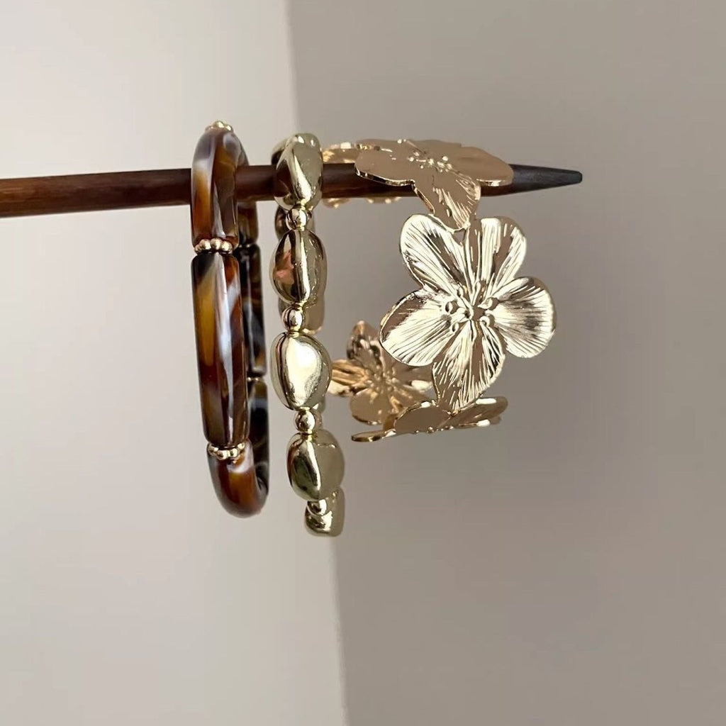 3 Pcs Women's Metal Flower Bracelet