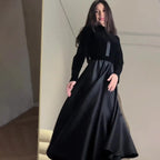 Gold Velvet Round-neck Long-sleeved Dress - Viexta