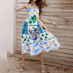 New Sleeveless High Waist Print Dress - Viexta
