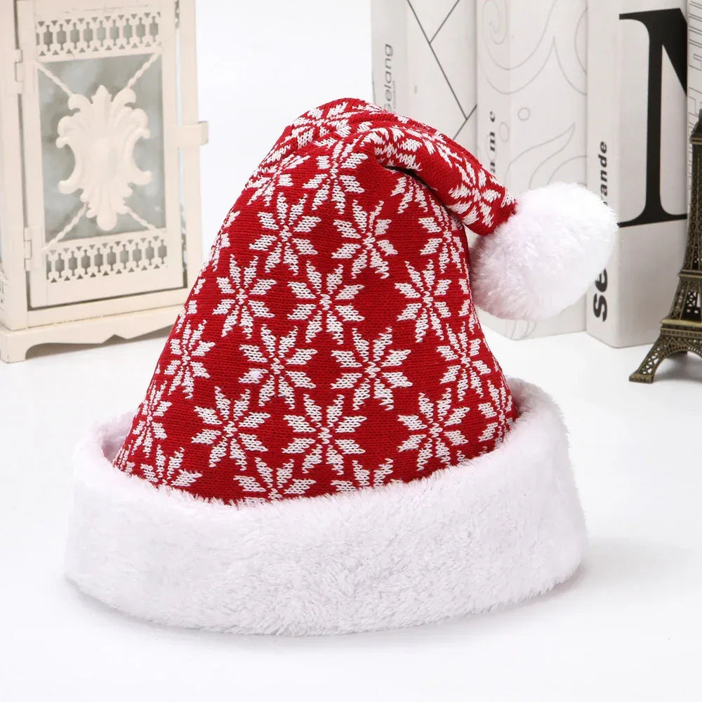 Snowflake Deer Knitted Wool Flannel Christmas Hat - Viexta