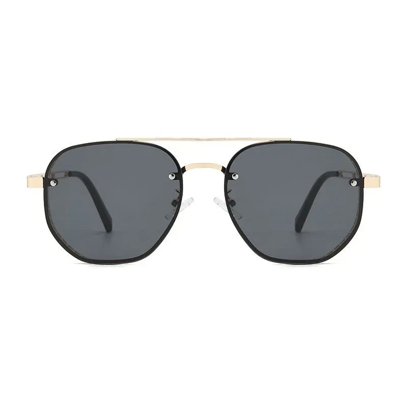 Retro Double-bridge Hollow-out Metal Sunglasses - Viexta