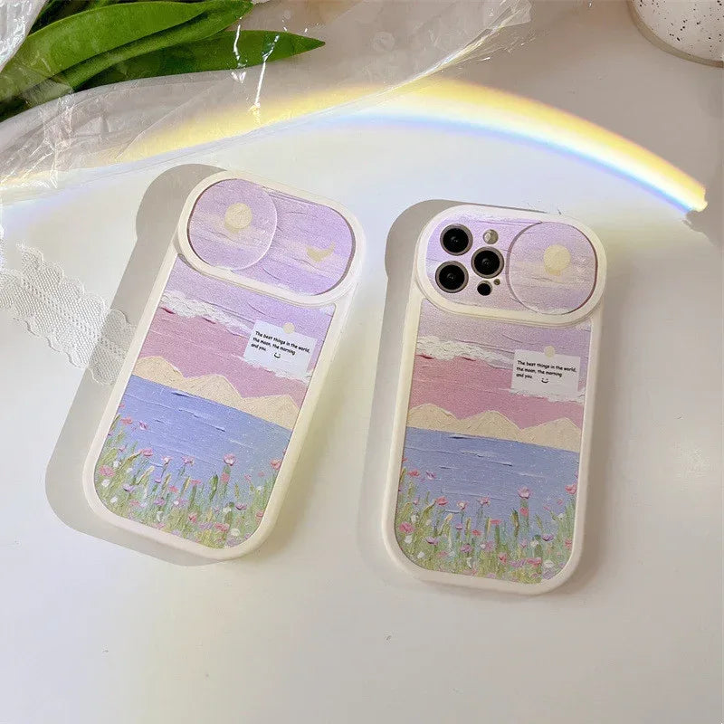 Purple Oil Painting Landscape Sliding Window iPhone case - Viexta
