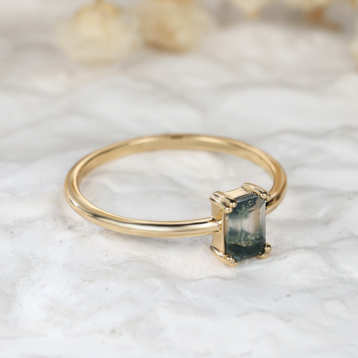 Retro Rectangular Agate Ring