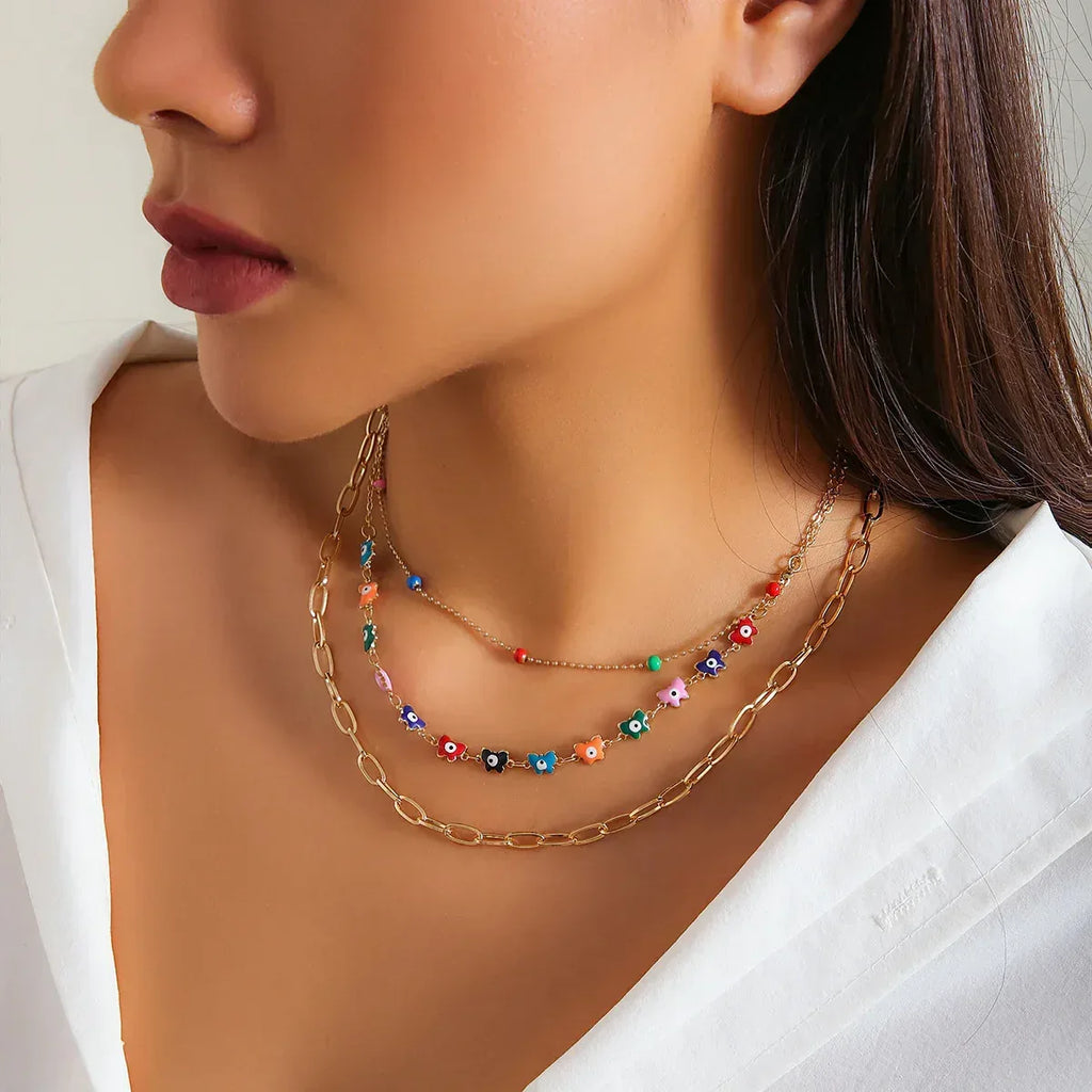 Colorful Gravel Ethnic Pendant Tassel Necklace - Viexta
