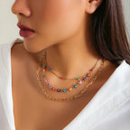 Colorful Gravel Ethnic Pendant Tassel Necklace - Viexta