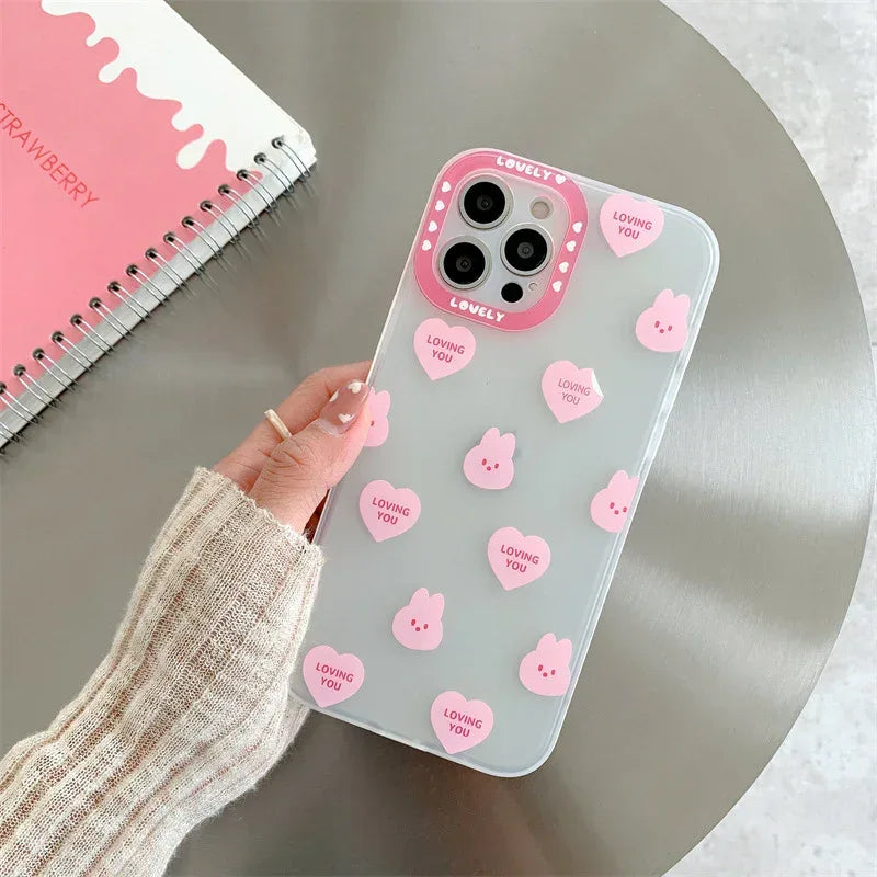 Love Sticker Cartoon Rabbit Stand iPhone Case - Viexta