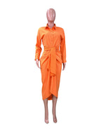 Solid Color Long-sleeved Shirt Dress