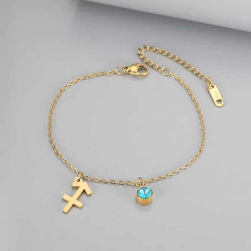 Retro Fashion Zodaic Bracelet Inlaid With Blue Zircon - Viexta