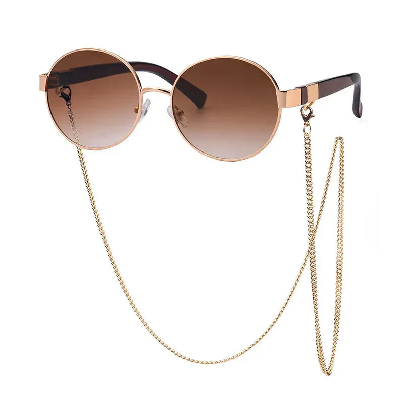 Small Round Frame Sunglasses With Chain - Viexta