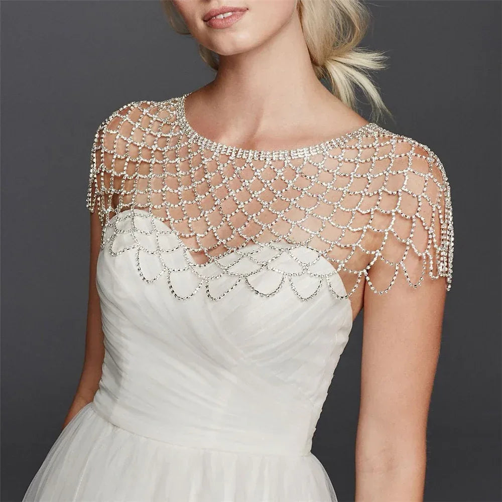 Rhinestone Hollow Out Long Fringe Pendant Shoulder Chain - Viexta