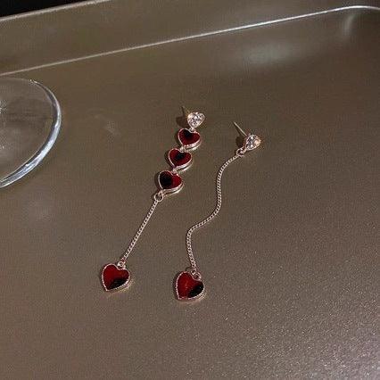 Silver Needle Asymmetric Diamond Love Chain Earrings - Viexta