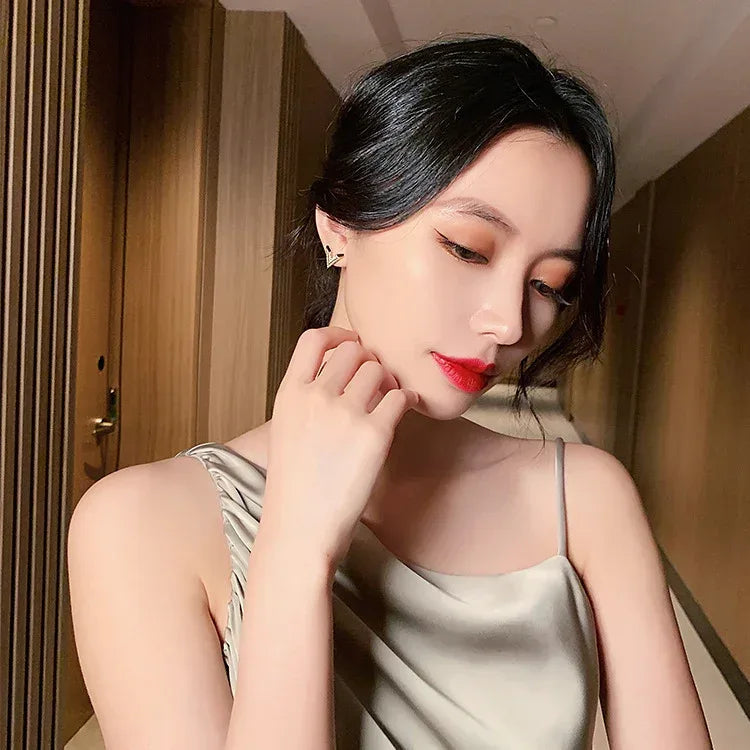 Sterling Silver V Ear Studs - Viexta