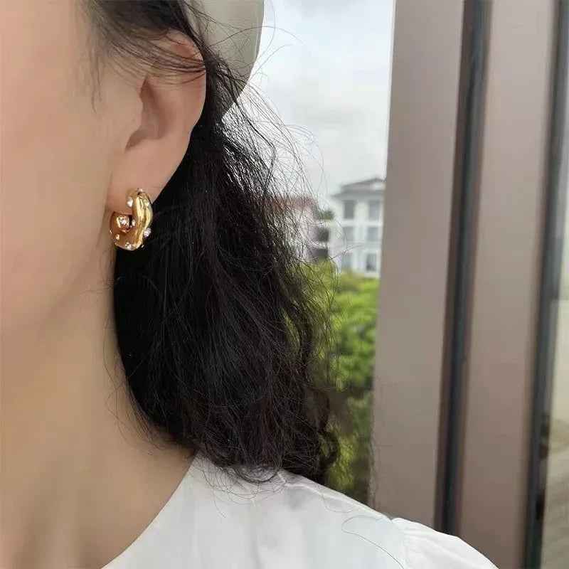 diamond-set-stainless-steel-earrings - Viexta