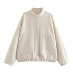 Loose Casual Street Stand Collar Pilot Buckle Jacket - Viexta