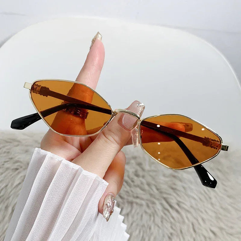 Metal Small Frame Rhombus Cat Eye Sunglasses - Viexta