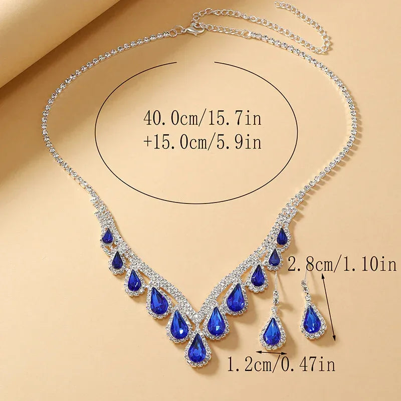 Sapphire Crystal Blue Clavicle Neckpiece Set - Viexta