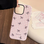 Plaid Bowknot Magnetic Stand iPhone Case
