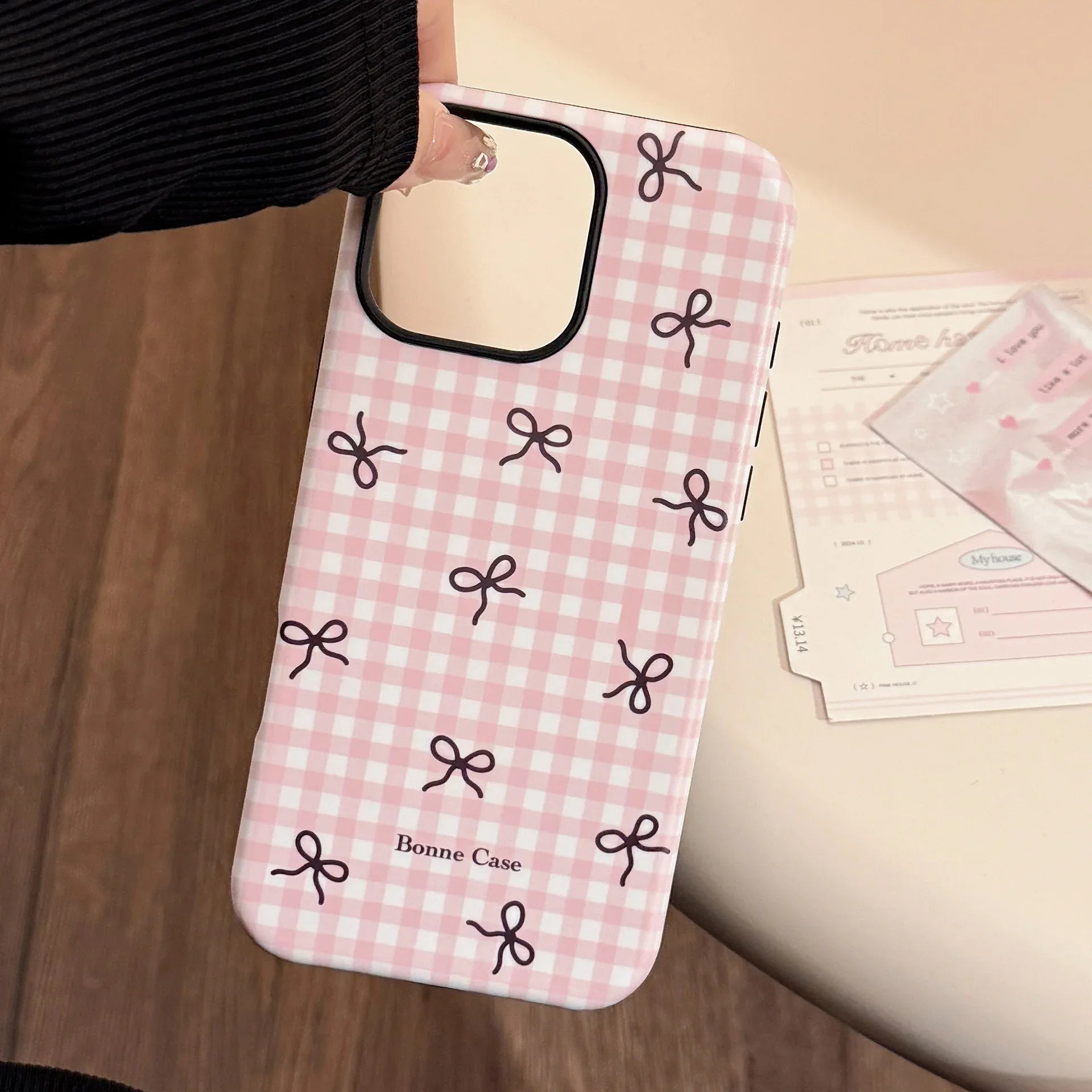 Plaid Bowknot Magnetic Stand iPhone Case