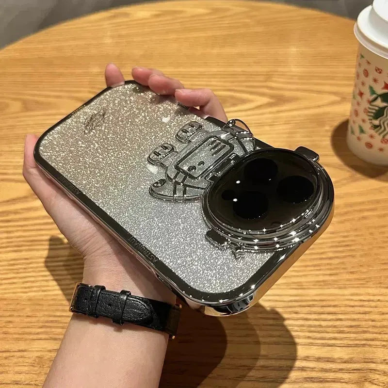Glitter Astronaut Camera Stand Phone Case For IPhone - Viexta
