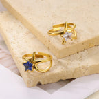 Stainless Steel Pearl Zircon Ring For Women - Viexta