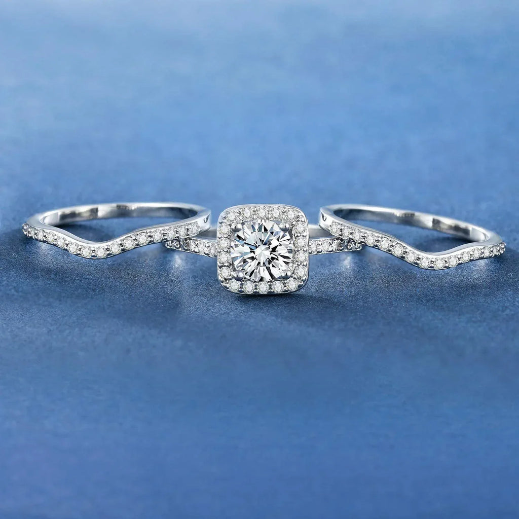 gold-plated-square-zircon-three-piece-stackable-ring - Viexta