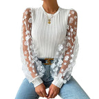 Women's Mesh Small Flower Chiffon Top - Viexta