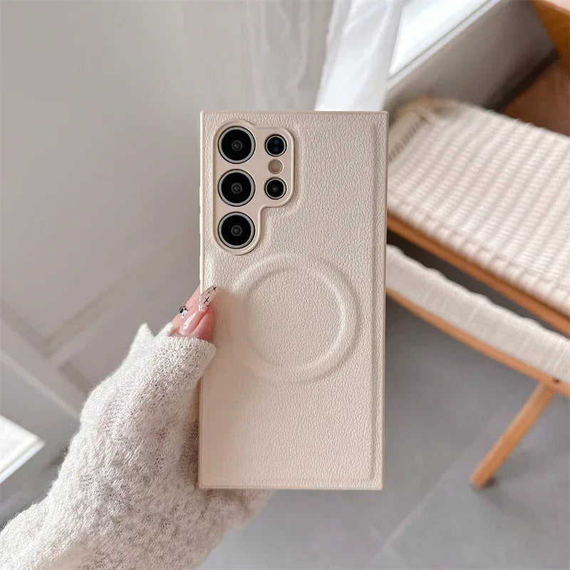 Plain Leather Magnetic Samsung Phone Case - Viexta