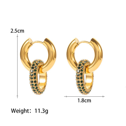 18K Micro Inlaid Zirconium Oval Detachable Earrings