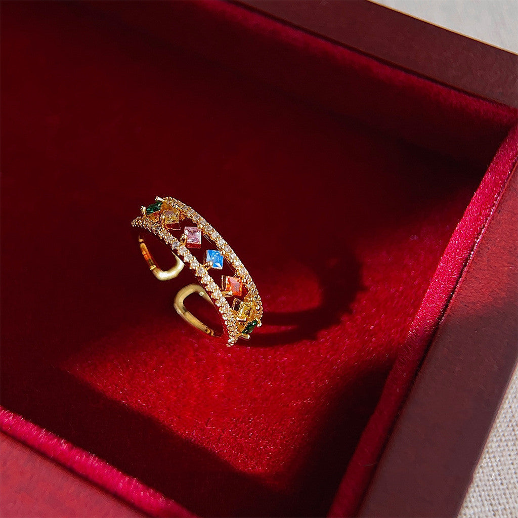 Light Luxury Color Zircon Ring