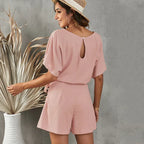 Short-sleeved Lace-up Jumpsuit - Viexta