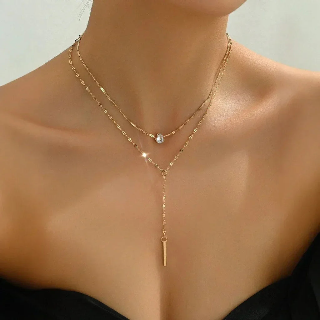 y-shaped-tassel-rhinestone-necklace - Viexta